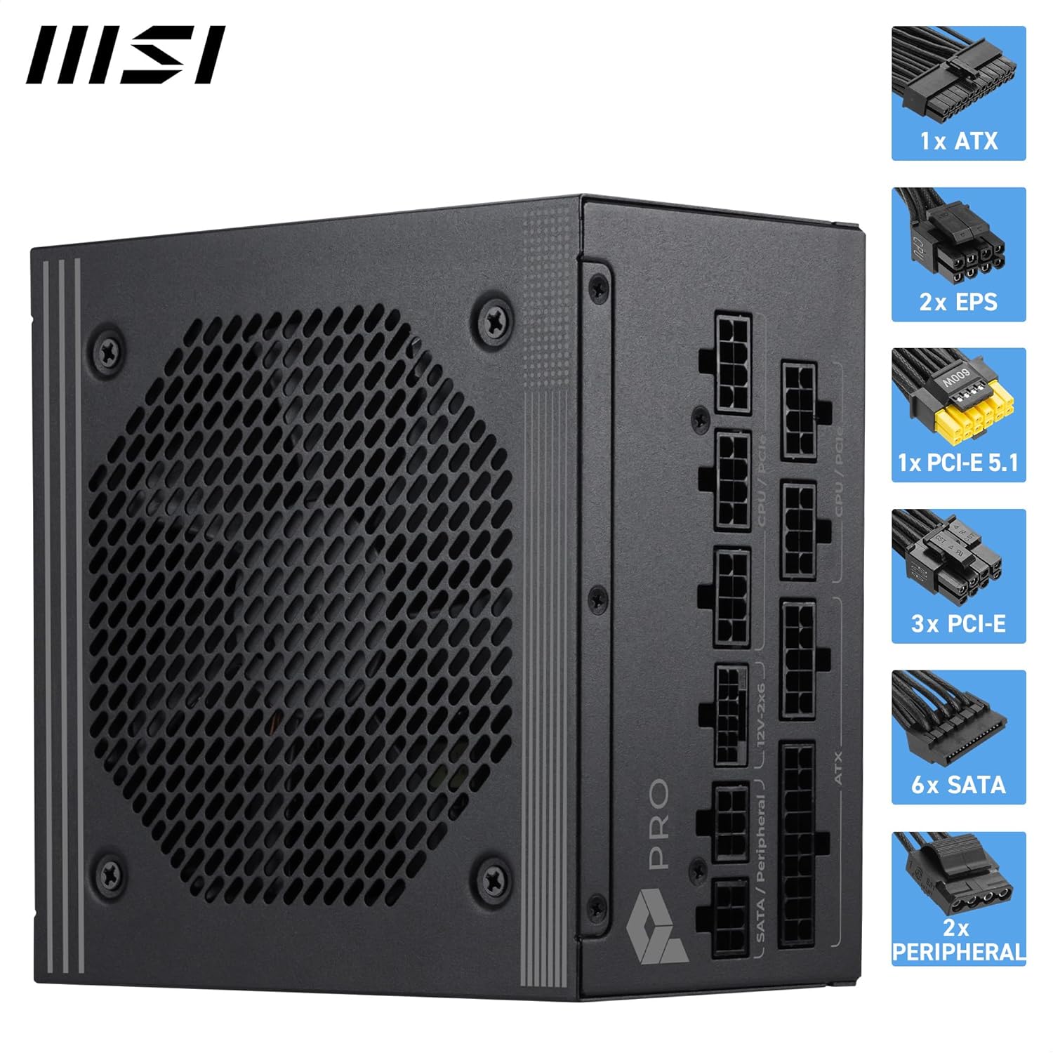 MSI 1000W Fully Modular Power Supply | 80 PLUS Platinum | ATX 3.1 | PCIe 5.1 | PRO A1000PL PCIE5