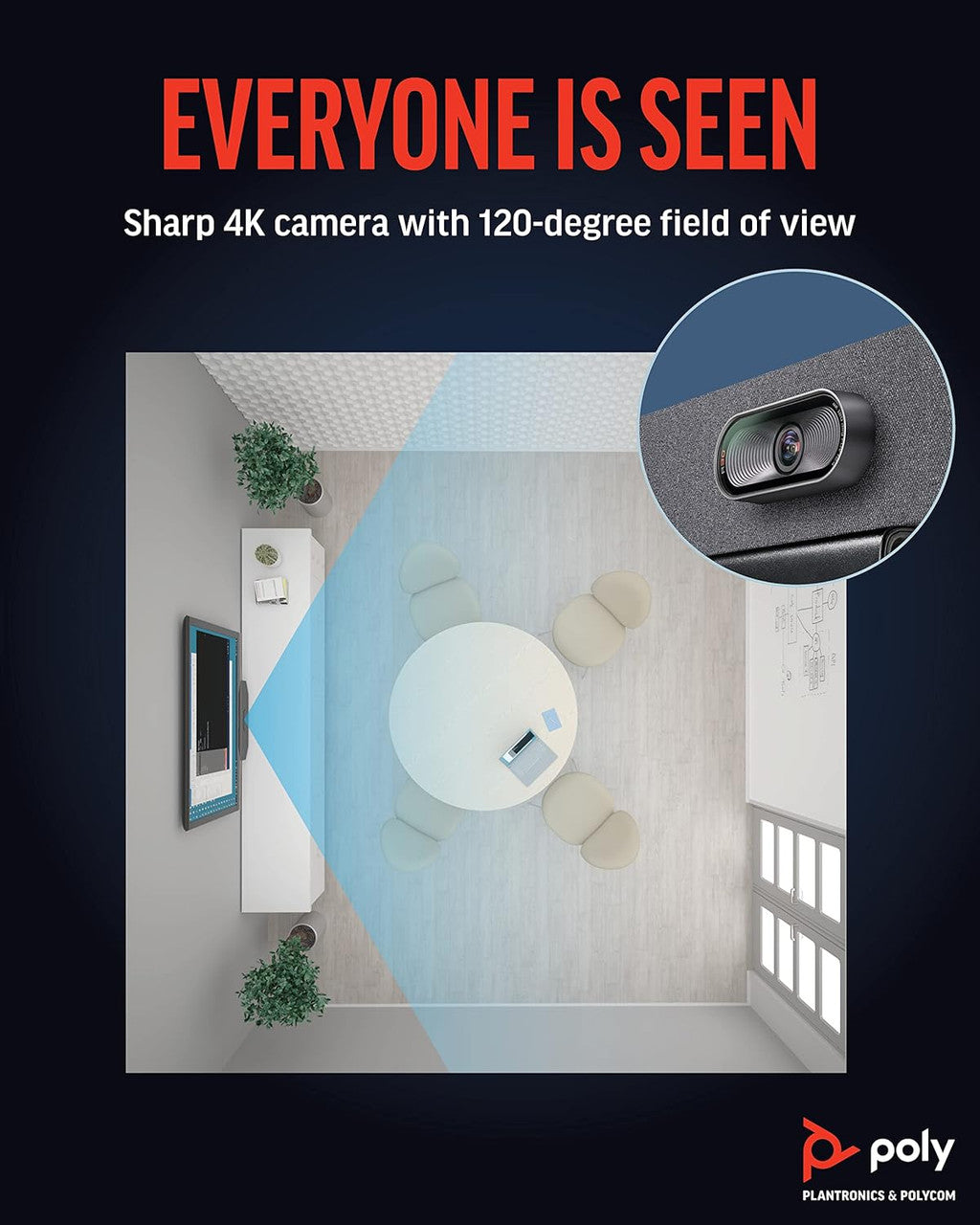 Poly Studio R30 4K Video Conference System Camera, Mic, Speaker Bar, NoiseBlockAI, Works w/ Teams & More 842D2AA#ABA