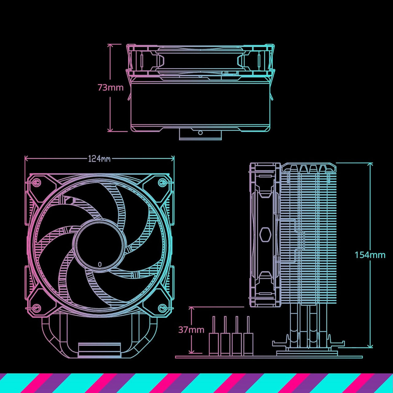 Cooler Master Hyper 212 Halo Black CPU Air Cooler, Dual Loop ARGB, AMD AM5 | AM4, Intel LGA 1851 | 1700 | 1200 RR-S4KK-20PA-R1