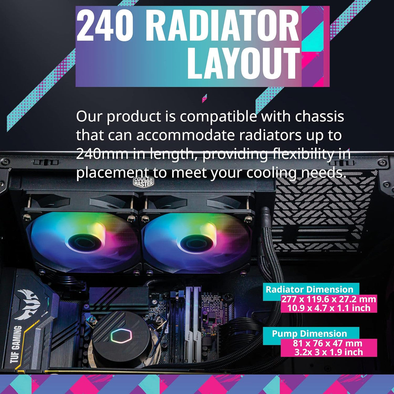 Cooler Master MasterLiquid 240L Core 240mm AIO Liquid Cooler ARGB Sync Gen S Coldplate Pump 120mm PWM MLW-D24M-A18PZ-R1