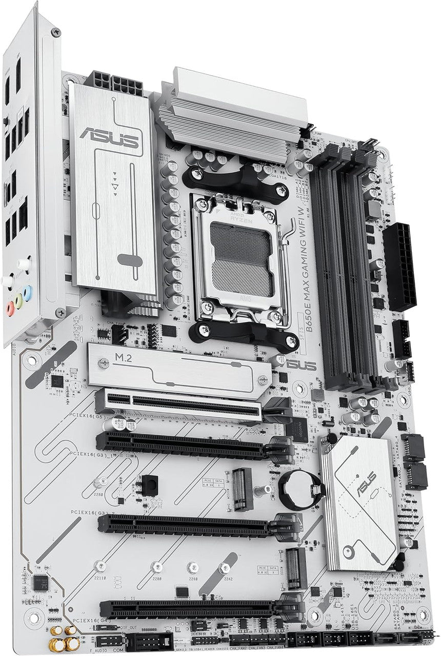 ASUS AM5 ATX Motherboard, White PCB, DDR5, PCIe 5.0, 3X M.2, Wi-Fi 6E, Aura Sync, Advanced AI PC B650E MAX GAMING WIFI W