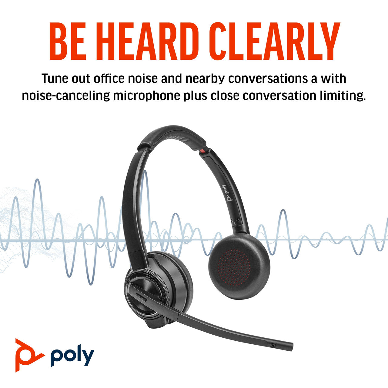 Poly Savi 8420 Office Headset Teams Stereo Wireless Bluetooth/DECT 590.6 ft On-ear Noise Cancelling 8L7F5AA#ABA