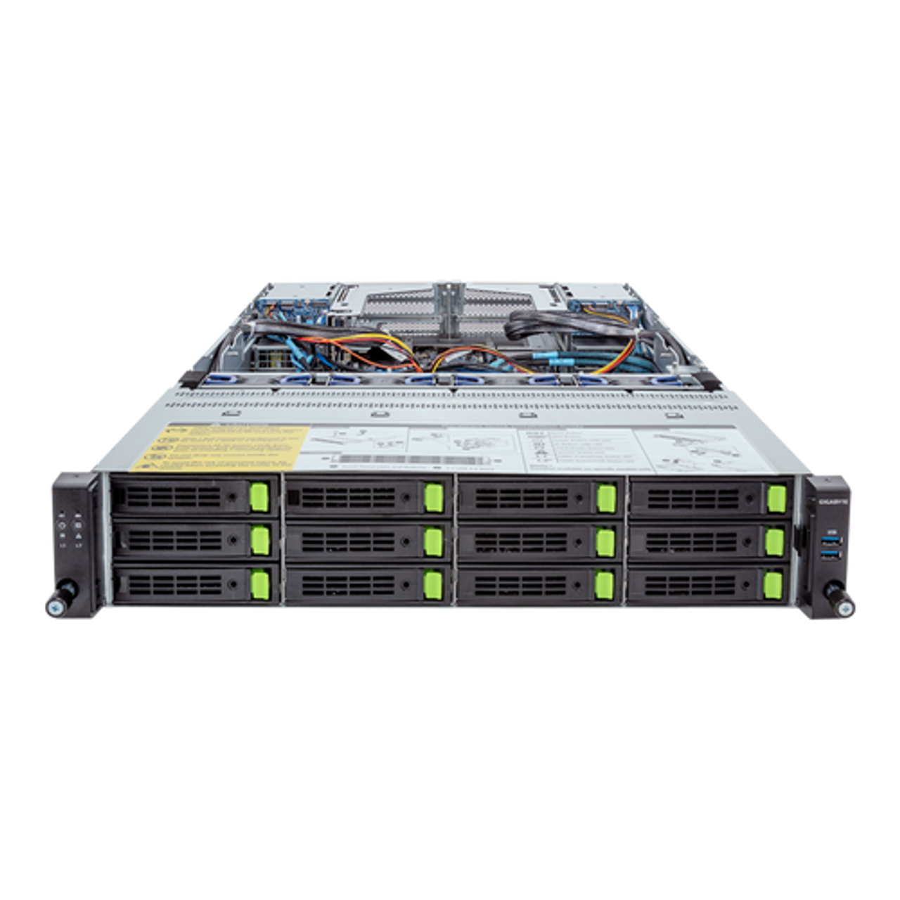 Gigabyte 2U Rack Server Barebone - AMD EPYC 9004, Dual CPU, 3x M.2, 24x DIMM Slots, 12+4 Gen4 NVMe/SATA/SAS Bays R283-Z90-AAD1