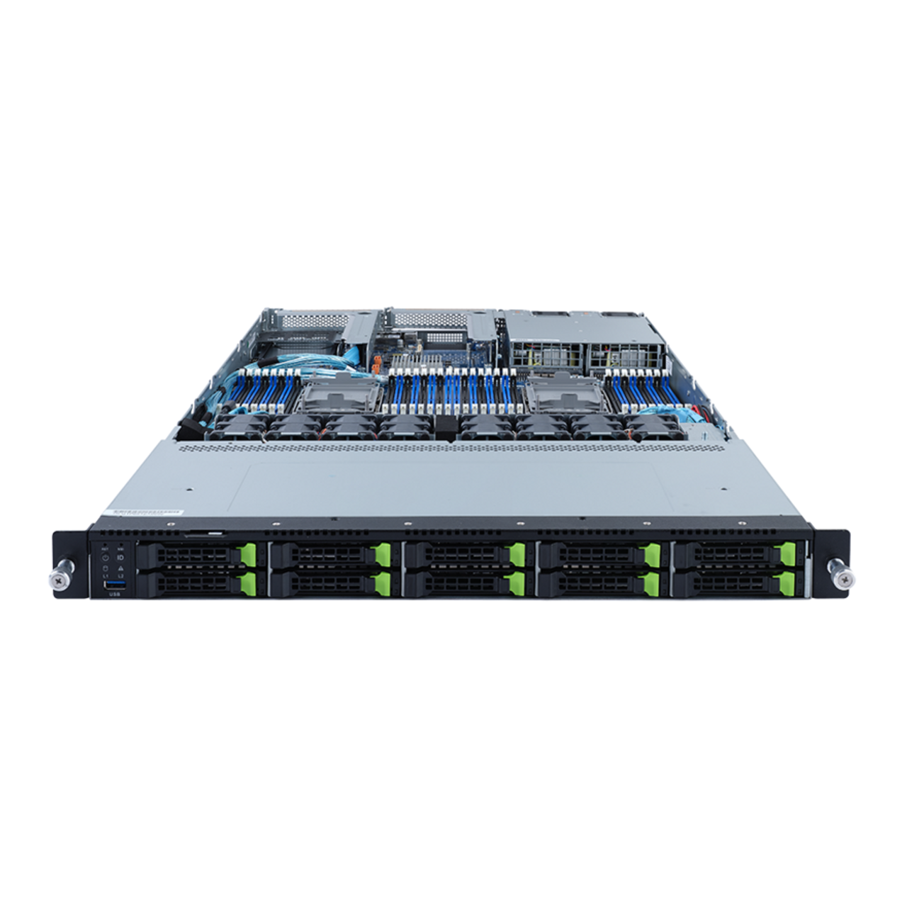 Gigabyte 1U Rack Server - 3rd Gen Intel Xeon Scalable Dual CPU, 2x 1Gb/s LAN Ports, 10-Bay Gen4 NVMe/SATA/SAS R182-NA1