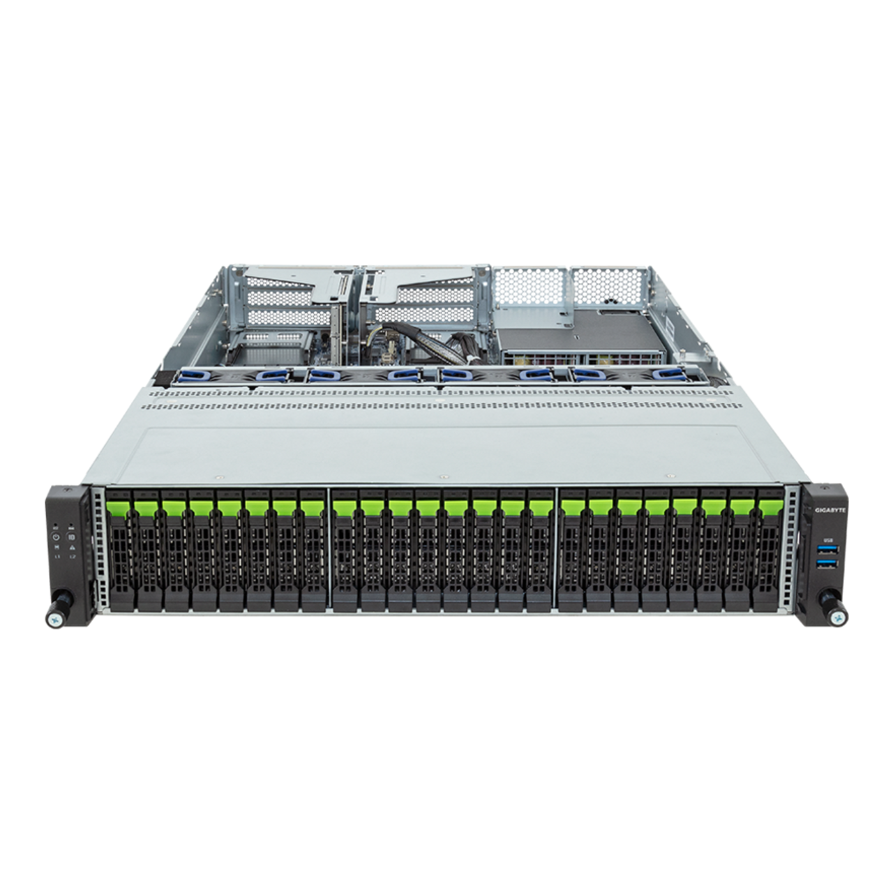 Gigabyte 2U Rack Server - AMD EPYC 9004, 1x Gen3 M.2, 1+1x Gen5 x16 PCIe Slots, 24x Gen5 NVMe Bays R263-Z36 Rev. AAJ1