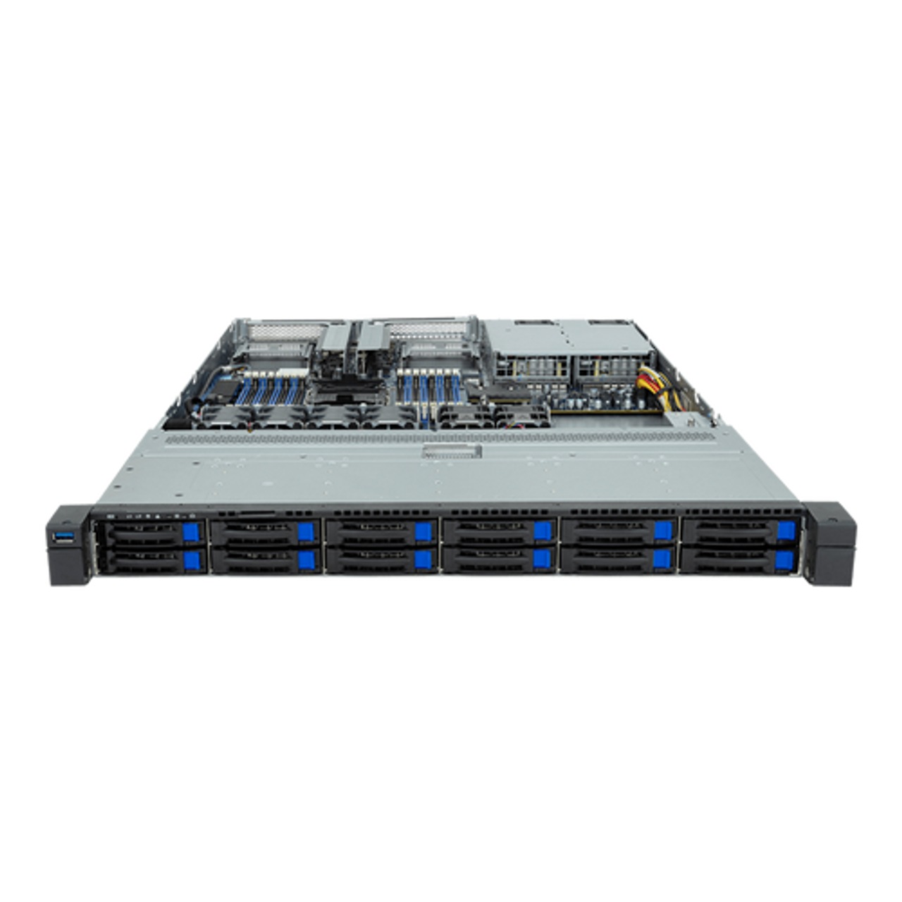 Gigabyte 1U Rack Server Barebone - Intel Gen4/Gen5 Xeon Scalable, 1x Gen3 M.2 Slot, 12 SATA/SAS Bays R163-S32-AAB1