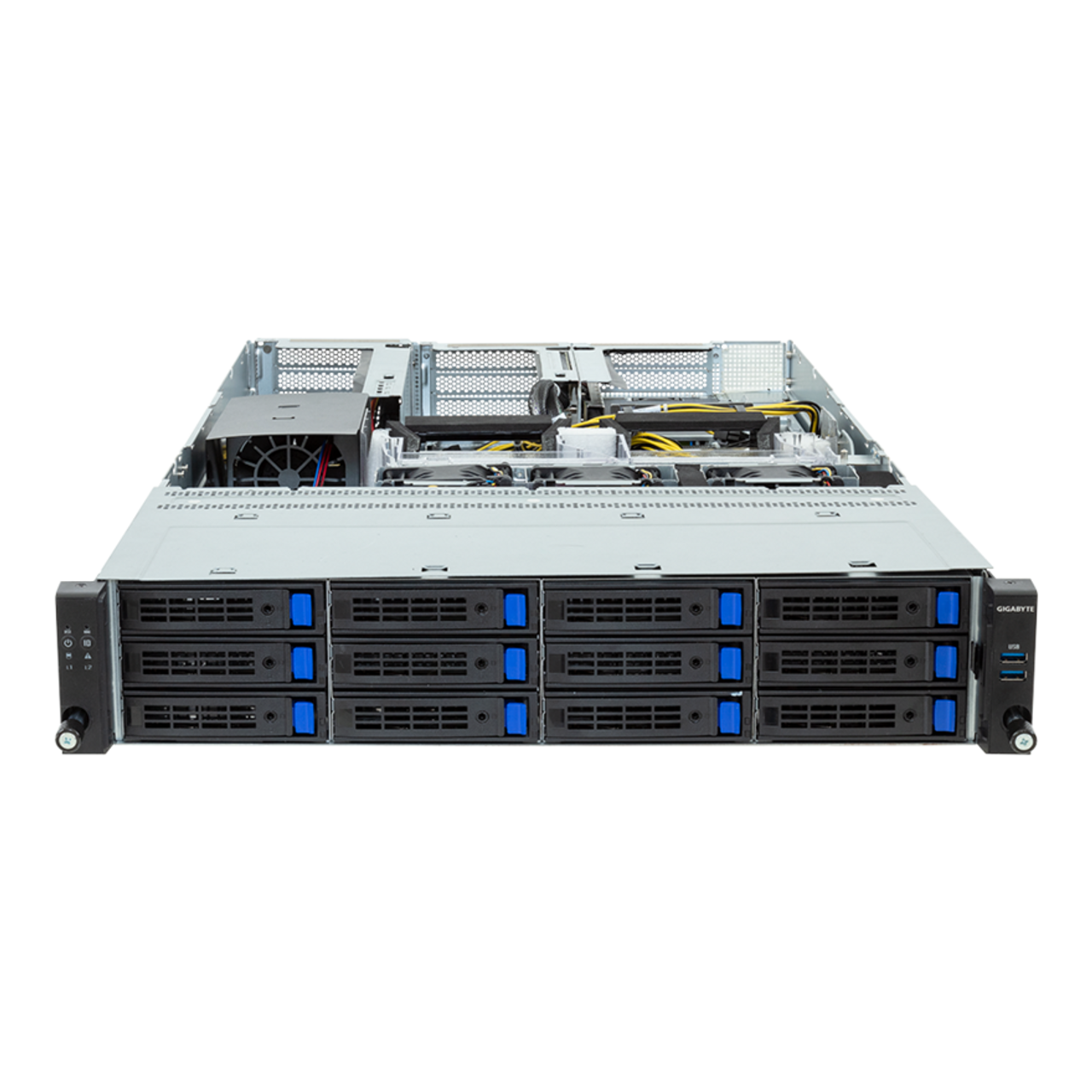 Gigabyte 2U Rack Server - AMD EPYC 8004, 4x PCIe Gen5 GPUs, 1xM.2 Gen3, 12 DIMM Slots, 12x 3.5/2.5 SATA/SAS Bays R243-EG0 Rev. AAL1