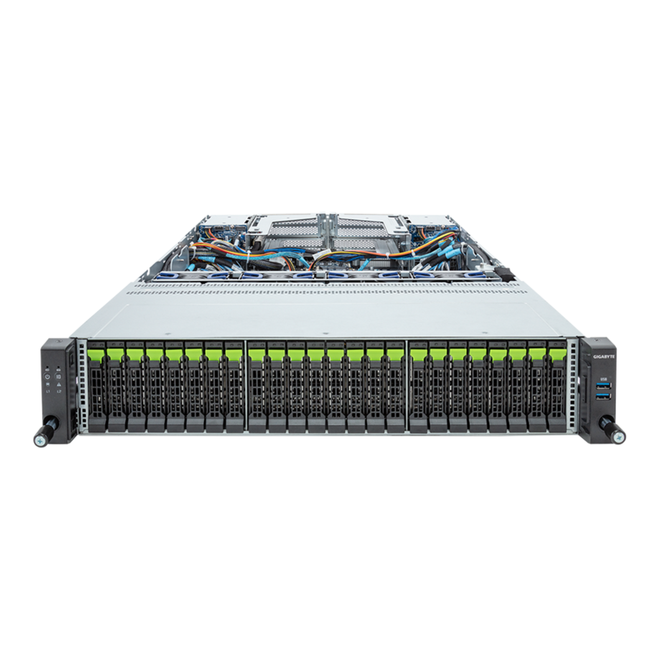 Gigabyte 2U Rack Server - AMD EPY 9004, Dual CPU, 2x Gen3 M.2, 24+4 Gen5 NVMe/SATA/SAS-4 Bays R283-Z96 Rev. AAE1