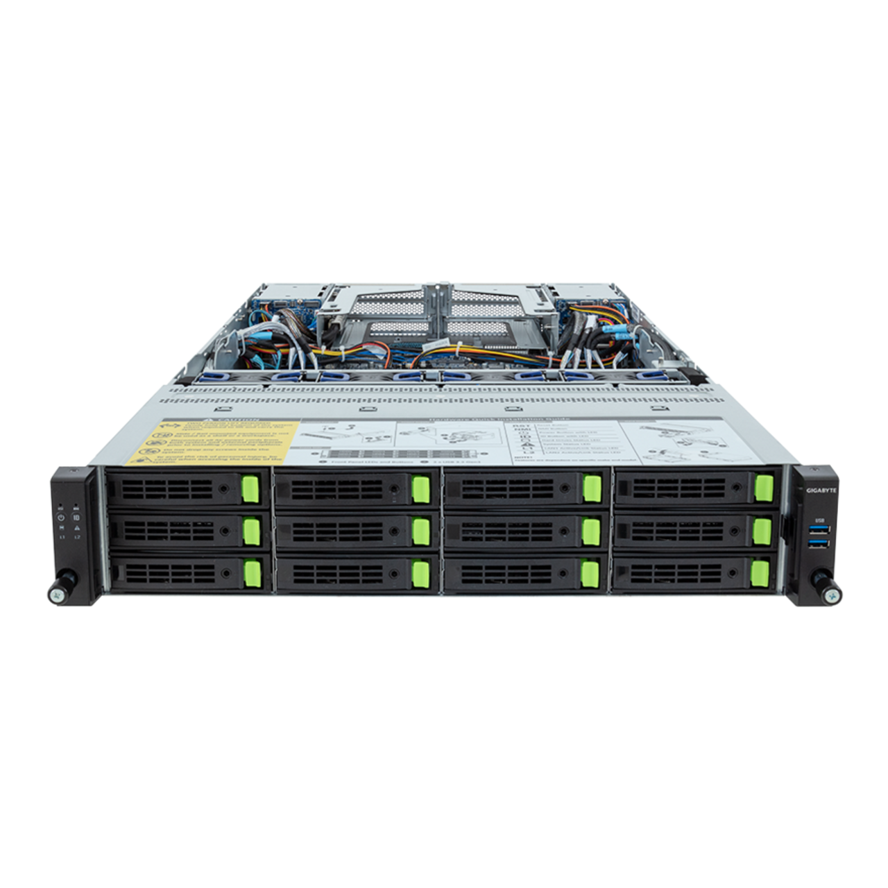 Gigabyte 2U Rack Server - AMD EPYC 9004 Dual CPU, 3x Gen3 M.2, 2+2 Gen5 PCIe Slots, 12+4 Gen5 NVMe/SATA/SAS-4 Bays R283-Z94 Rev. AAD1