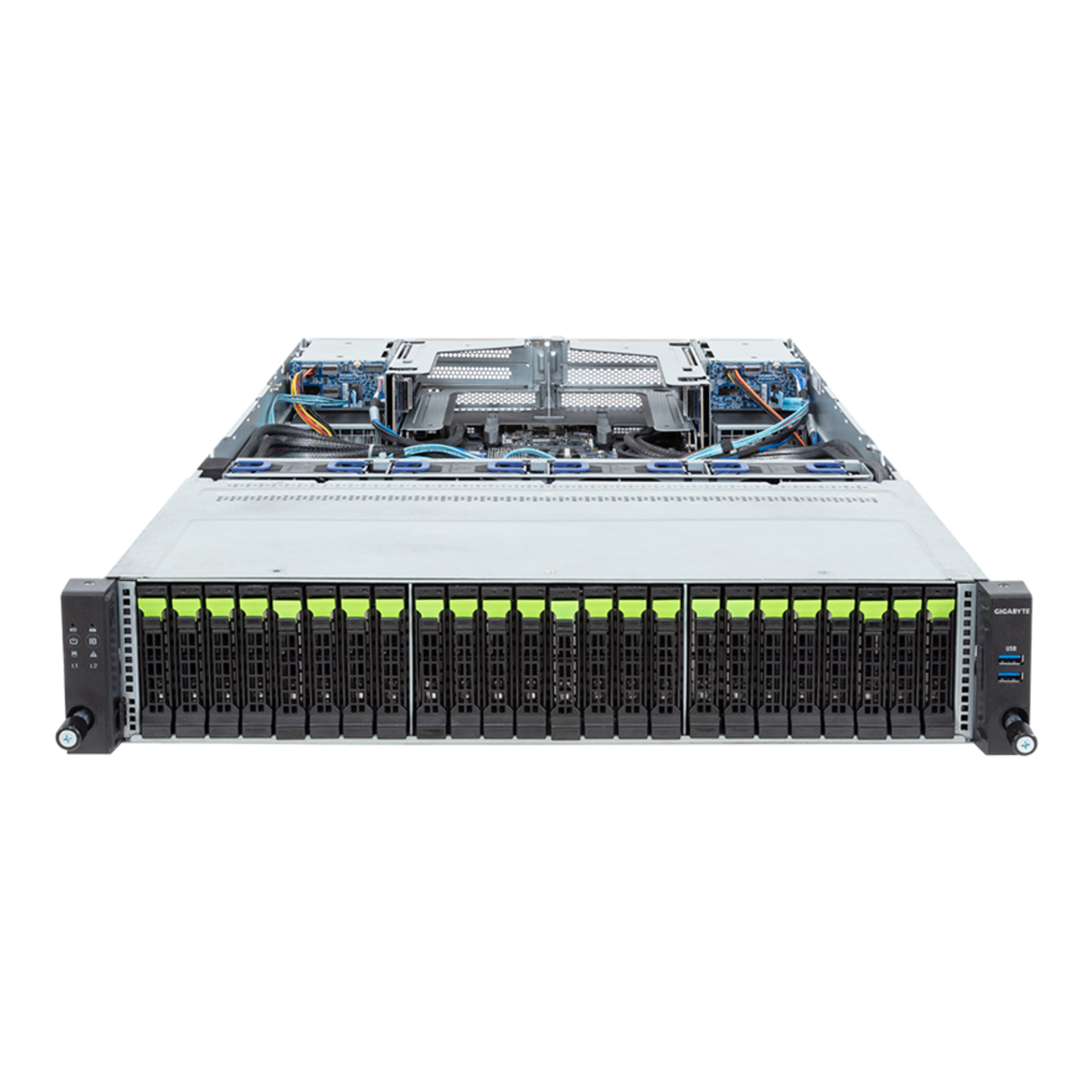 Gigabyte 2U Rack Server - 5th/4th Gen Intel Xeon Scalable Dual CPU, 4x Gen5 PCIe Slots, 24+4 Gen4 NVMe/SATA/SAS Bays R283-S92 Rev. AAE1