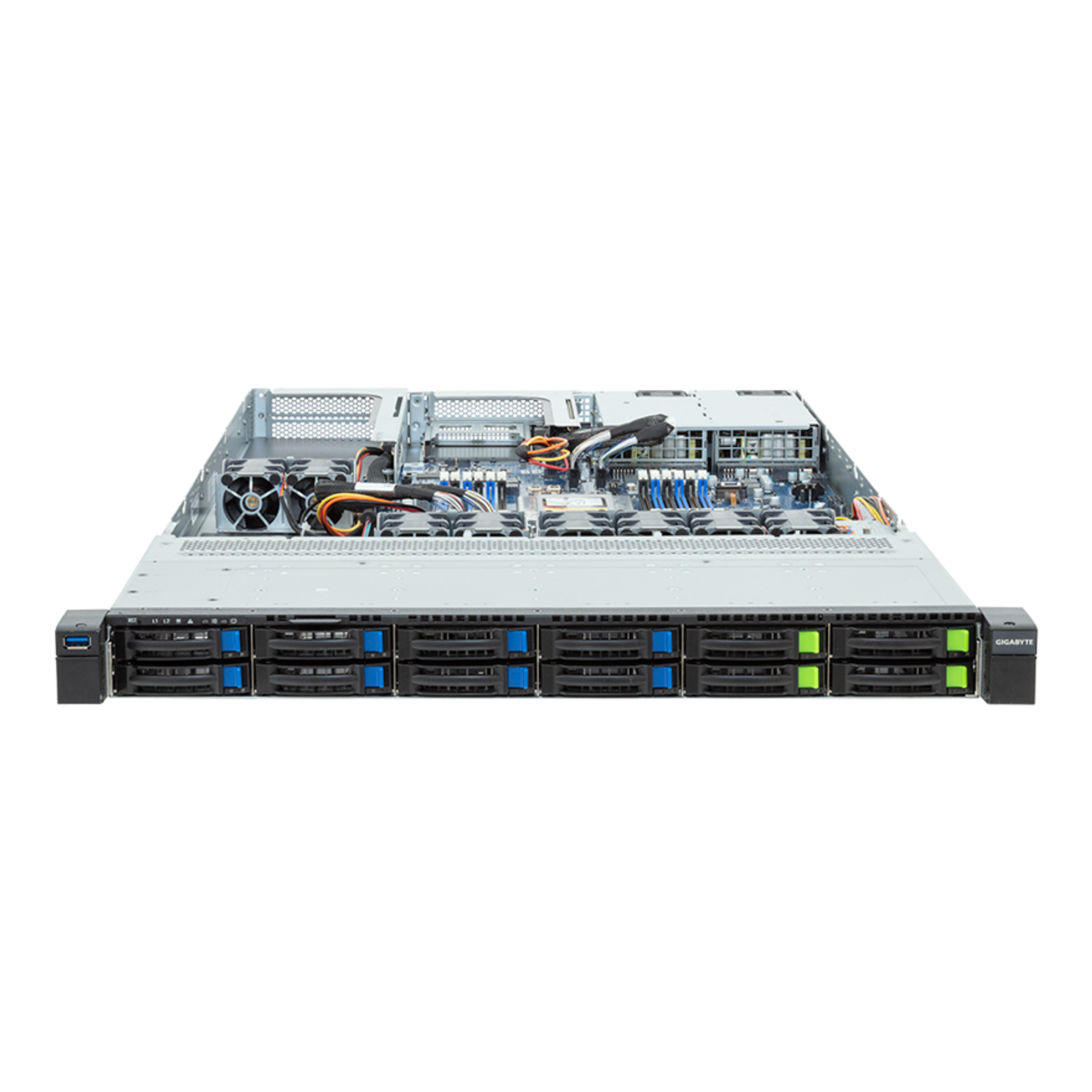 Gigabyte 1U Rack Server - AMD EPYC 8004, 1x PCIe Gen5 GPU, 1x Gen3 M.2, 4+8 Gen4 NVME/SATA/SAS Bays R143-EG2 Rev. AAC2