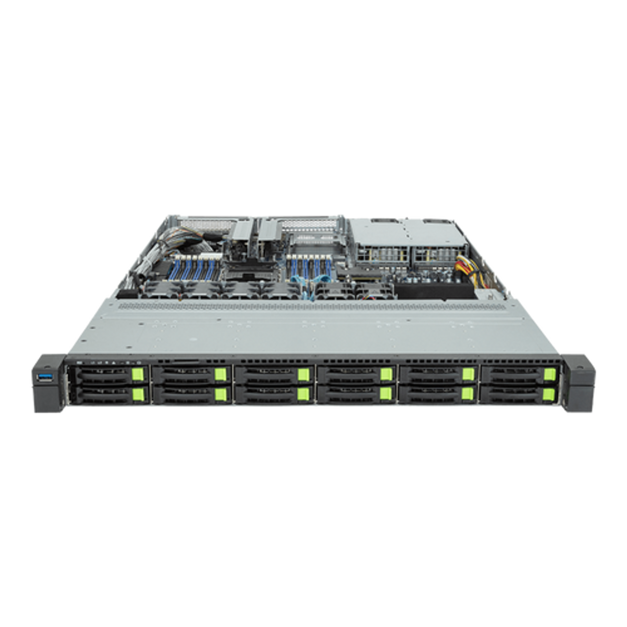 Gigabyte 1U Rack Server Barebone - 4th/5th Gen Intel Xeon Scalable, 16x DIMMs, 1x Gen3 M.2, 12x Gen4 NVMe/SATA/SAS Bays R163-S32-AAC1