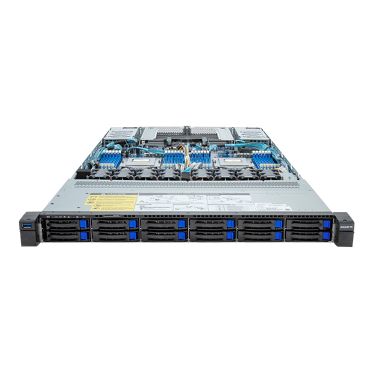 Gigabyte 1U Rack Server Barebone - AMD EPYC 9004, Dual CPU, 3x M.2 Gen3, 12x SATA/SAS Bays R183-Z92-AAD3