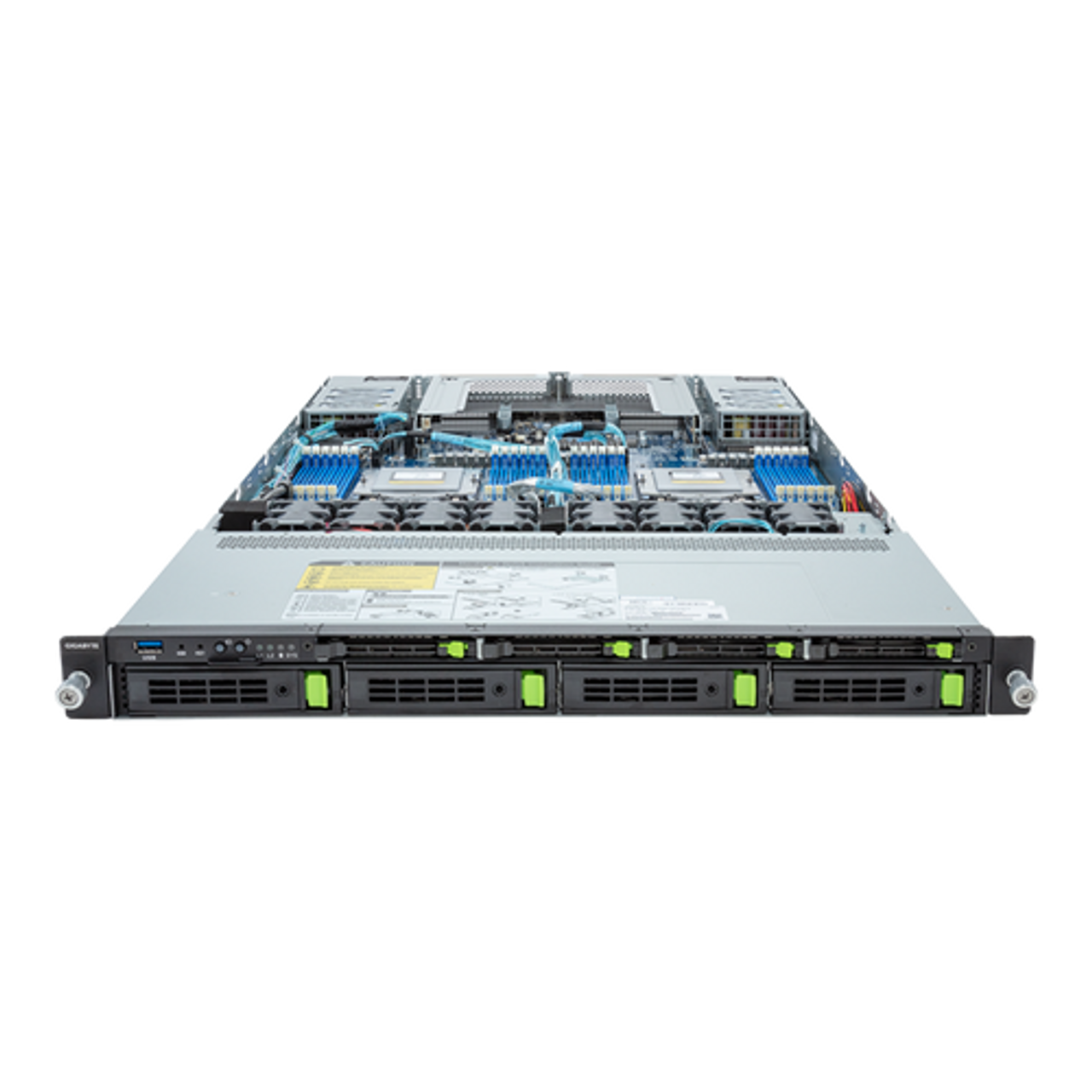 Gigabyte 1U Rack Server Barebone - AMD EPYC 9004, Dual CPU, 3x Gen3 M.2, 24x DIMMs, 8x Gen4 NVMe/SATA/SS Bays R183-Z91-AAD1