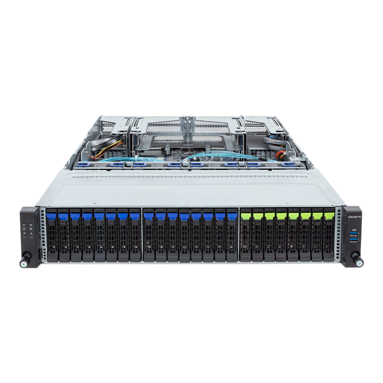 Gigabyte 2U Rack Server - 5th/4th Gen Intel Xeon Scalable Dual CPU, 4+4 Gen5 PCIe Slots, 24 Gen4 NVMe/SATA/SAS Bays R283-S92 Rev. AAE3