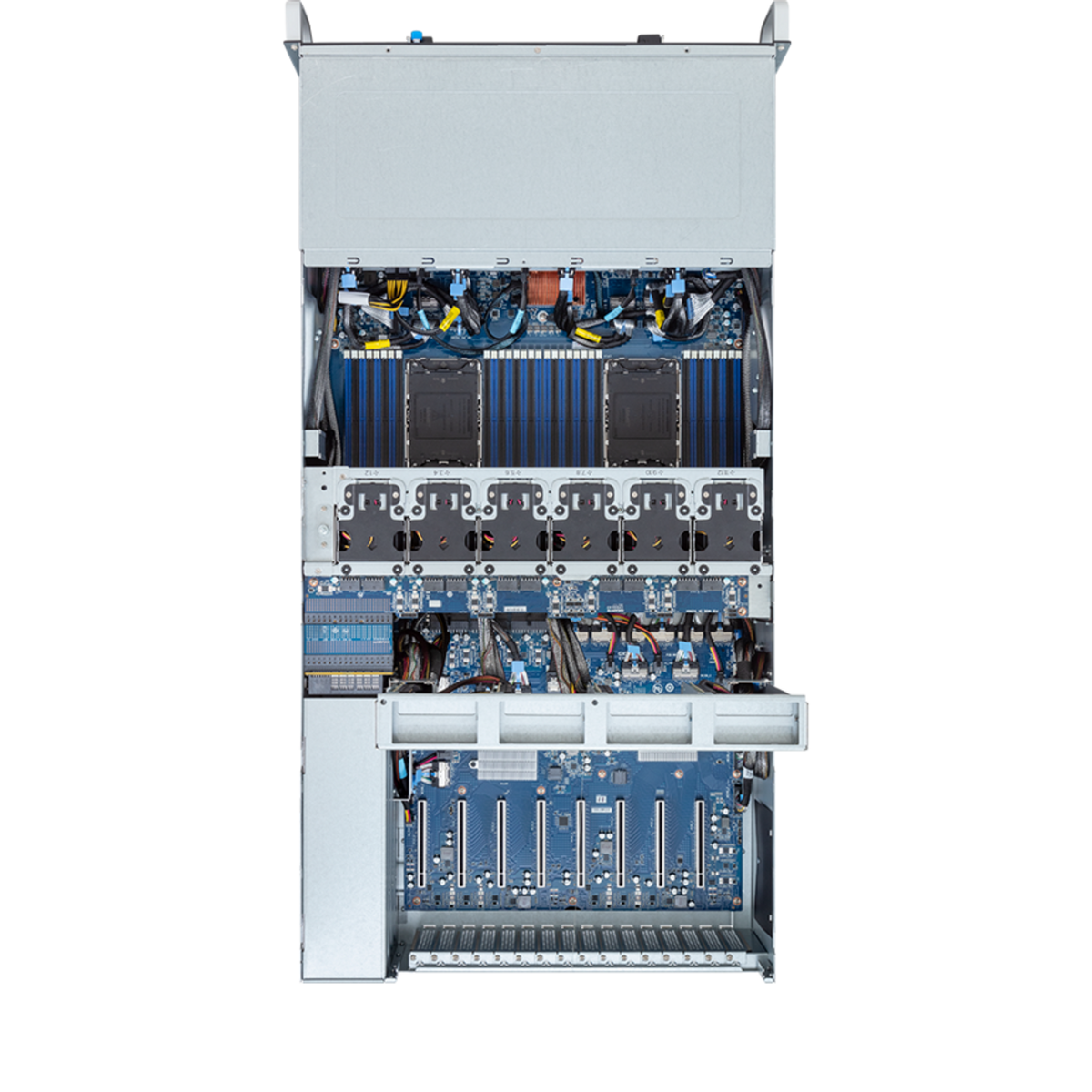 Gigabyte 4U HPC/AI Server - 5th/4th Gen Intel Xeon Scalable, Dual CPU, 8 x PCIe Gen5 GPUs (with PCIe switches) G493-SB3 Rev. AAP1