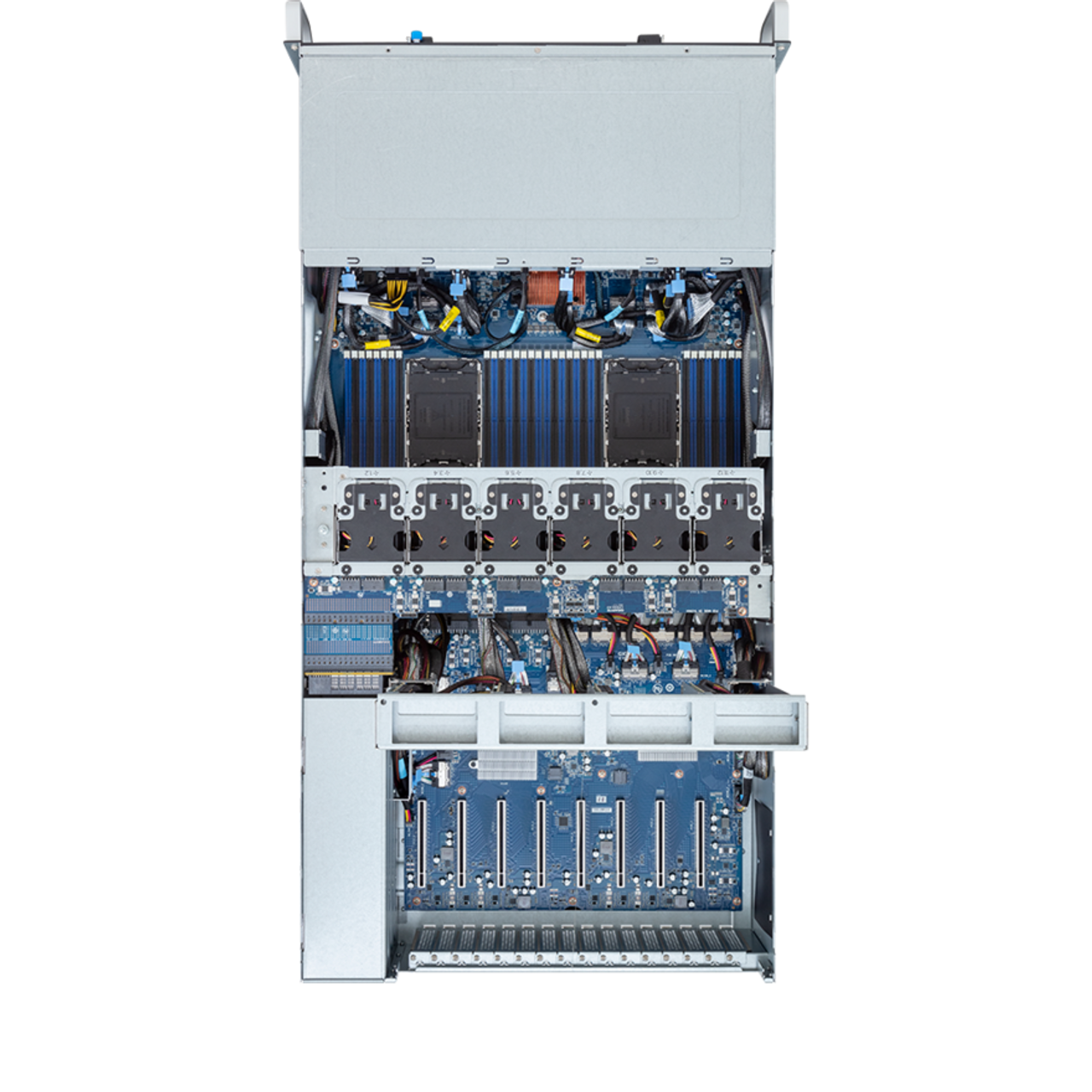 Gigabyte 4U HPC/AI Server - 5th/4th Gen Intel Xeon Scalable, Dual CPU, 8 x PCIe Gen5 GPUs (with PCIe switches) G493-SB3 Rev. AAP1