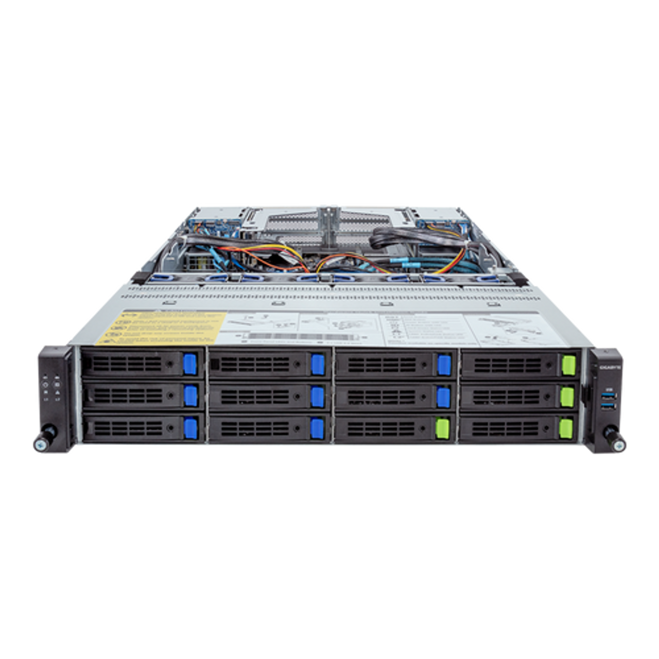 Gigabyte 2U Rack Server Barebone - AMD EPYC 9004, Dual CPU, 3x M.2, 24x DIMM Slots, 12+4 Gen4 NVMe/SATA/SAS Bays R283-Z90-AAD2