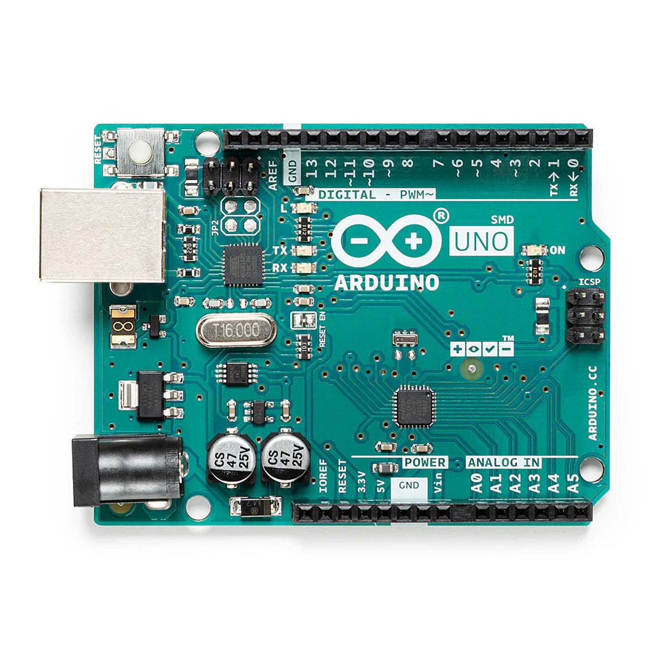 Arduino UNO SMD REV3 USB connection AC-to-DC adapter microcontroller board A000073