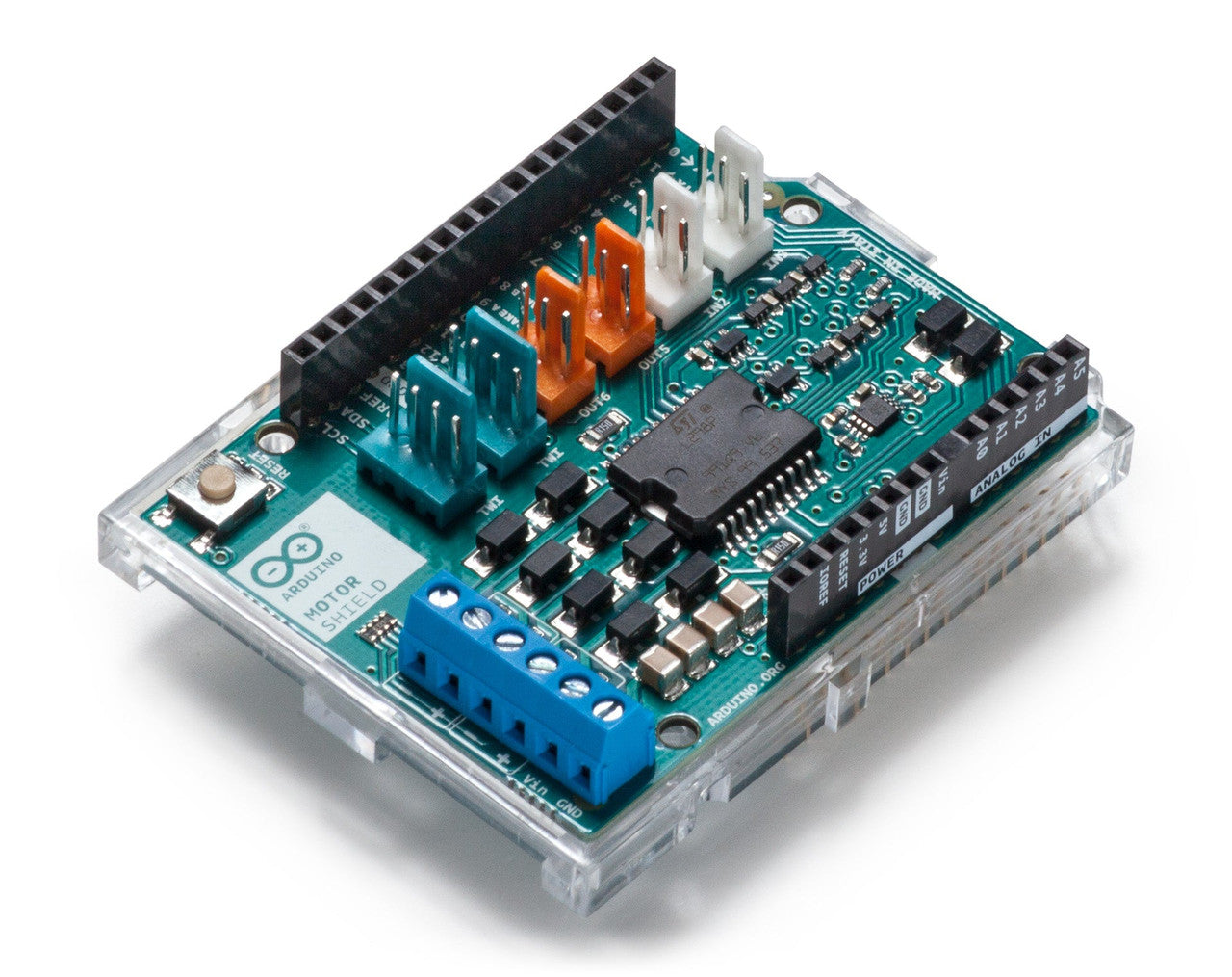 Arduino Motor Shield Rev3 allows drive DC and stepper motors, relays and solenoids A000079