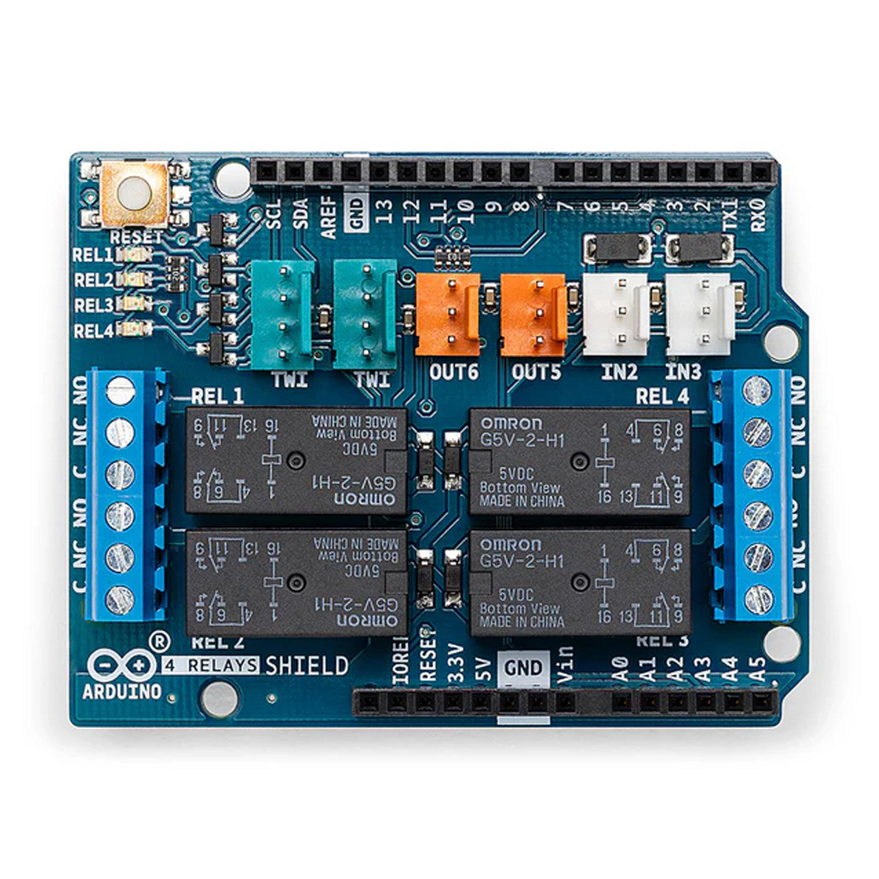 Arduino 4 Relays Shield allows driving high power loads A000110