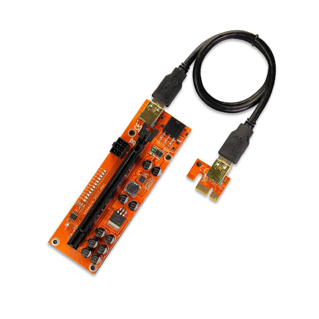 AAAwave PCIE Riser VER 011 PRO 1x to 16x Graphic Extension for GPU Mining 60cm USB 3.0 Cable, 10 Solid Capacitors, 12 Led Lights, 2x 6PIN and 2 Power Options
