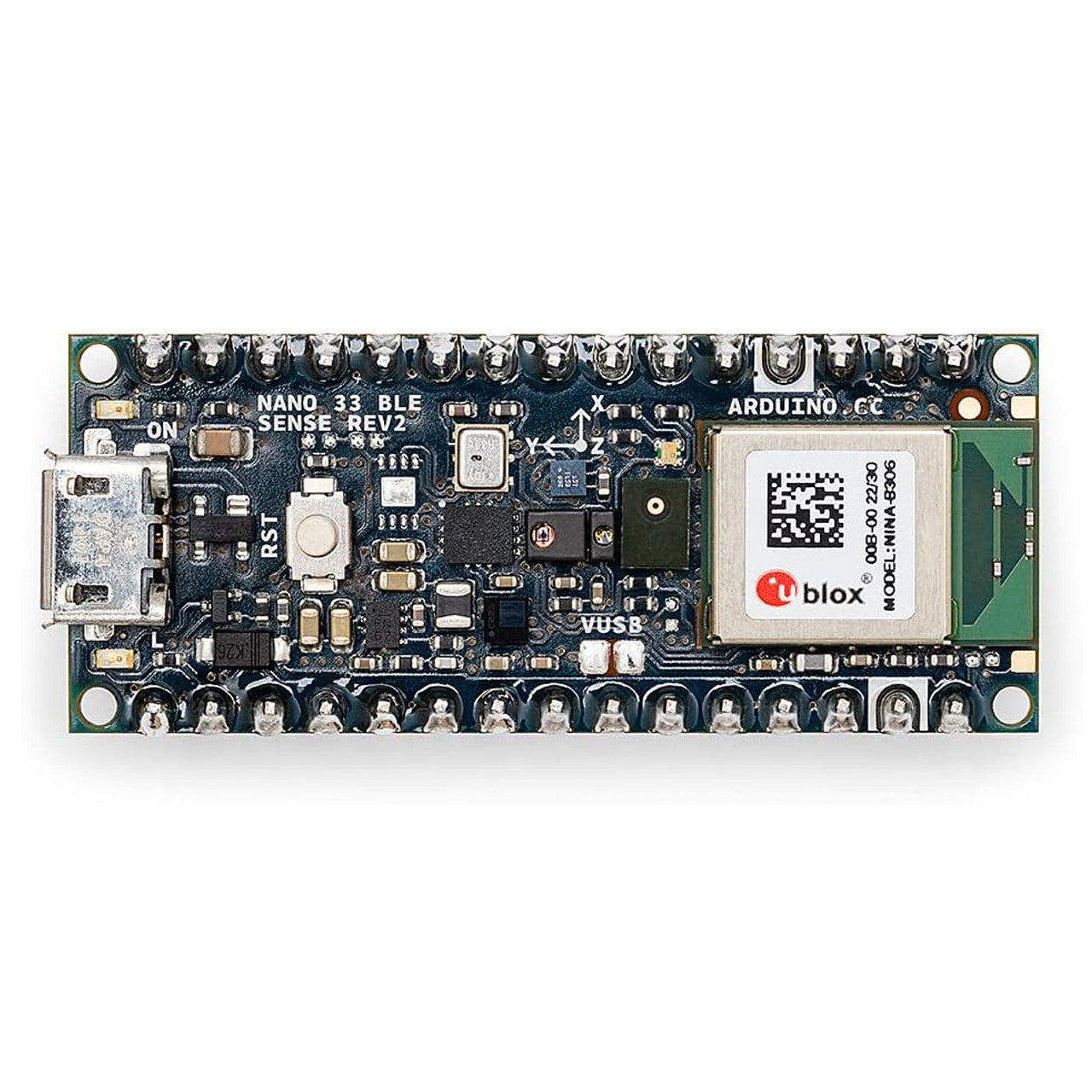 Arduino Nano 33 BLE Sense Rev2 w/ Headers, AI Microcontroller, Bluetooth, Wearables, Gesture &Voice Recognition ABX00070