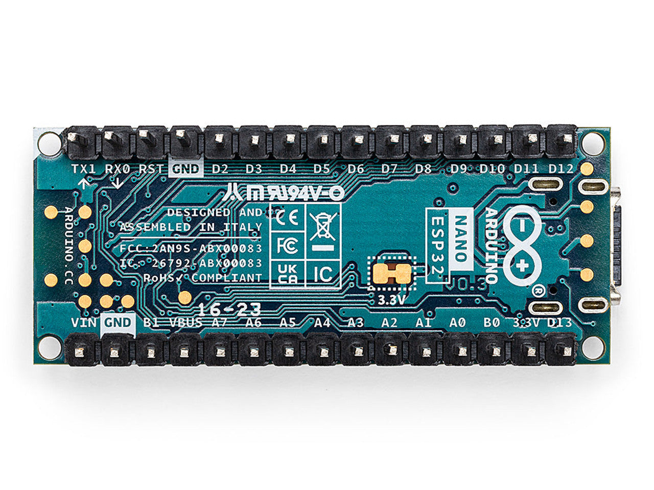 Arduino Nano ESP32 with headers ESP32-S3, USB-C, Wi-Fi, Bluetooth, HID Support, MicroPython Compatible ABX00083