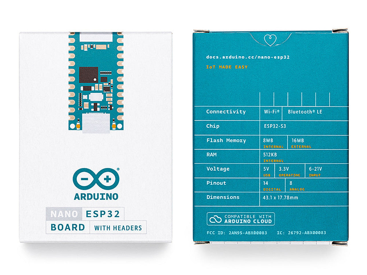 Arduino Nano ESP32 with headers ESP32-S3, USB-C, Wi-Fi, Bluetooth, HID Support, MicroPython Compatible ABX00083