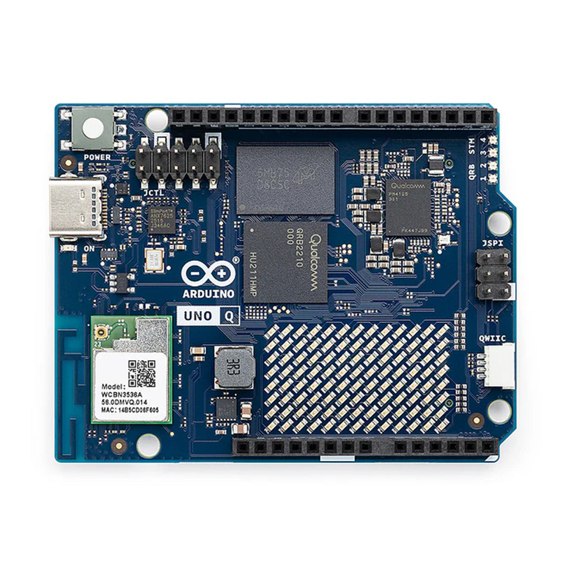 The Arduino UNO Q Hybrid Board combines Qualcomm® QRB2210 and STM32U585 for powerful AI vision and real-time control.