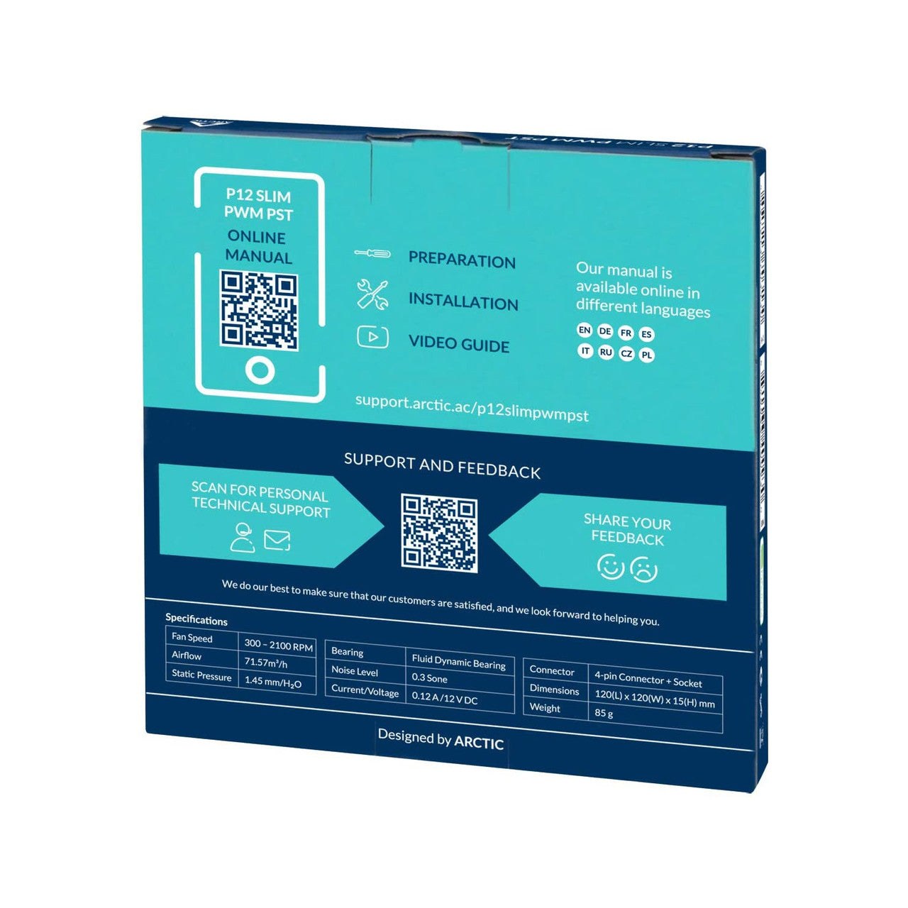 Arctic P12 Slim PWM PST 120 mm | 2100 rpm | Low-Profile 4-Pin Case Fan with Cable Splitter (Black) - ACFAN00187A