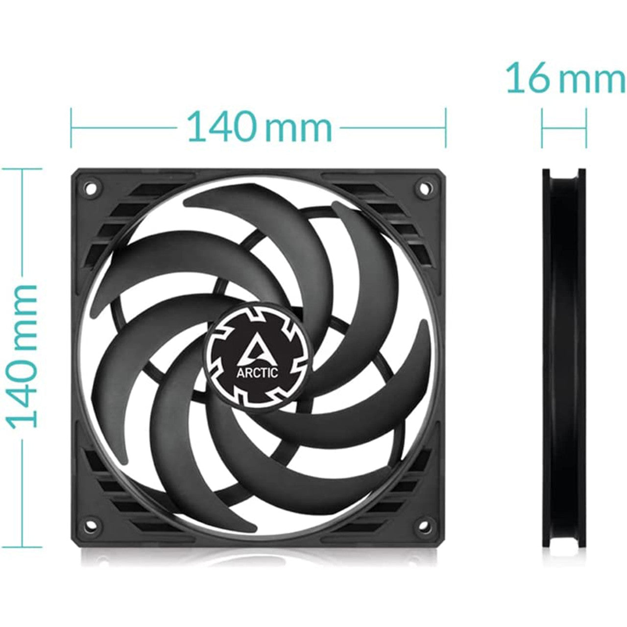 Arctic P14 Slim PWM PST 140 mm | 1800 rpm | Low-Profile 4-Pin Case Fan with Cable Splitter (Black) - ACFAN00268A