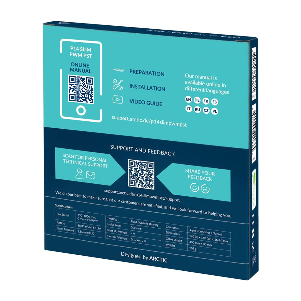 Arctic P14 Slim PWM PST 140 mm | 1800 rpm | Low-Profile 4-Pin Case Fan with Cable Splitter (Black) - ACFAN00268A