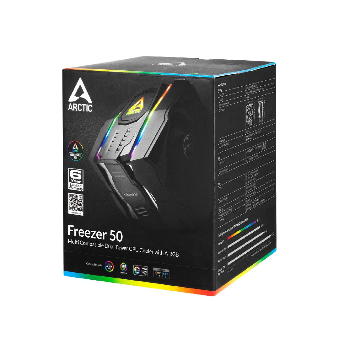Arctic Freezer 50 (incl. A-RGB Controller) Multi Compatible Dual Tower CPU Cooler with A-RGB CPU Cooler for AMD - ACFRE00080A
