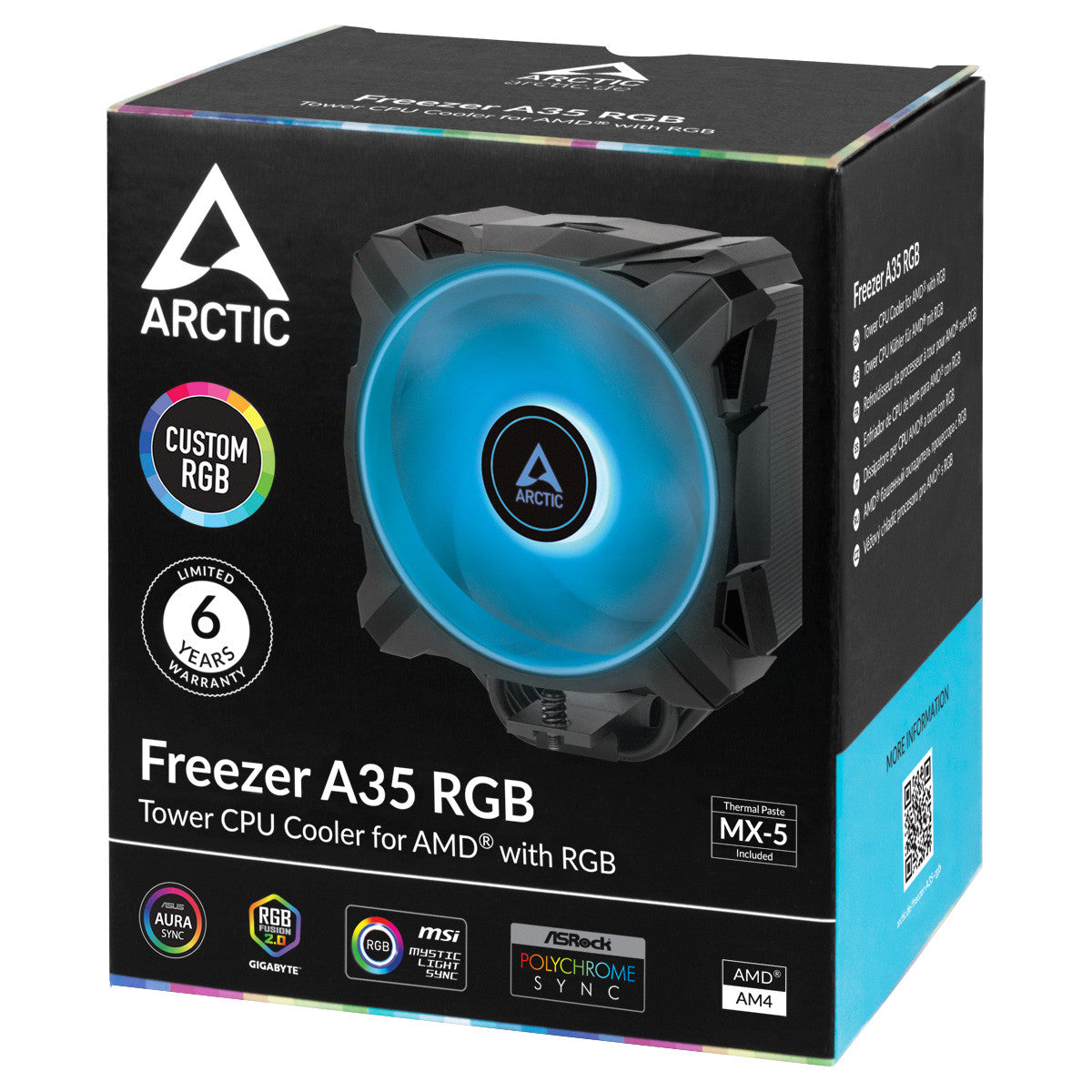 Arctic ACFRE00114A Freezer A35 RGB - CPU Cooler w RGB, AMD, Pressure optimized 120 mm 200-1700 RPM (Black)