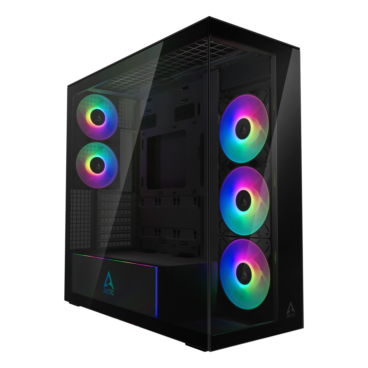 Arctic Xtender PC Case-Mid Tower-Tempered Glass Panel-Included A-RGB Fans (Mirror Black) ACPCC00018A