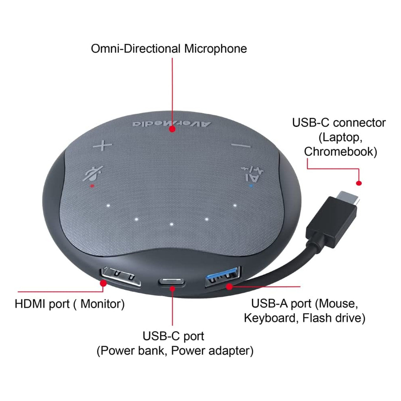 AVerMedia AS315 Pocket Speakerphone - USB - Microphone - Portable - TAA Compliant