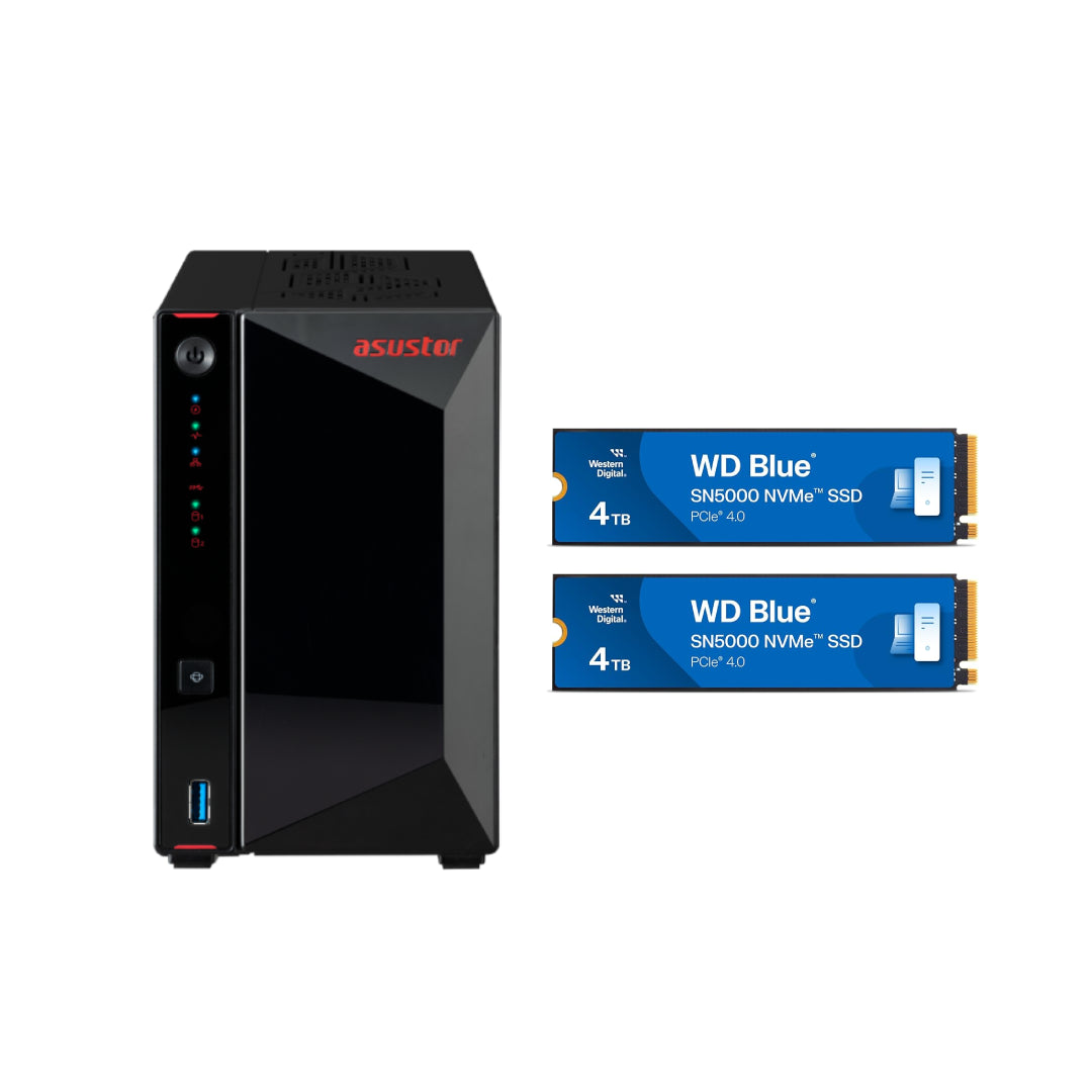 Asustor AS5402T Nimbustor 2 Gen2 2 Bay NAS,Quad-Core 2.0GHz CPU,Dual 2.5GbE Ports,4GB DDR4,4x M.2 SSD Slots (Diskless)