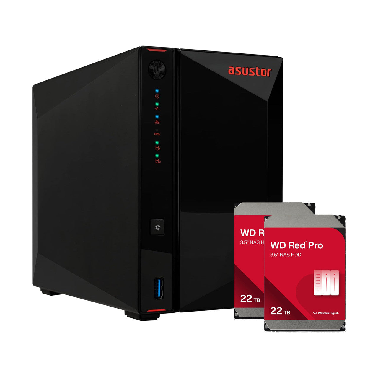 Asustor AS5402T Nimbustor 2 Gen2 2 Bay NAS,Quad-Core 2.0GHz CPU,Dual 2.5GbE Ports,4GB DDR4,4x M.2 SSD Slots (Diskless) w/ Dual WD Red Pro NAS 22TB