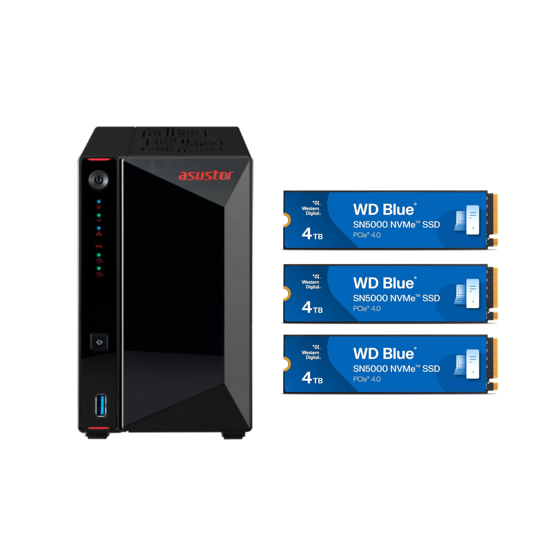 Asustor AS5402T Nimbustor 2 Gen2 2 Bay NAS,Quad-Core 2.0GHz CPU,Dual 2.5GbE Ports,4GB DDR4,4x M.2 SSD Slots (Diskless)