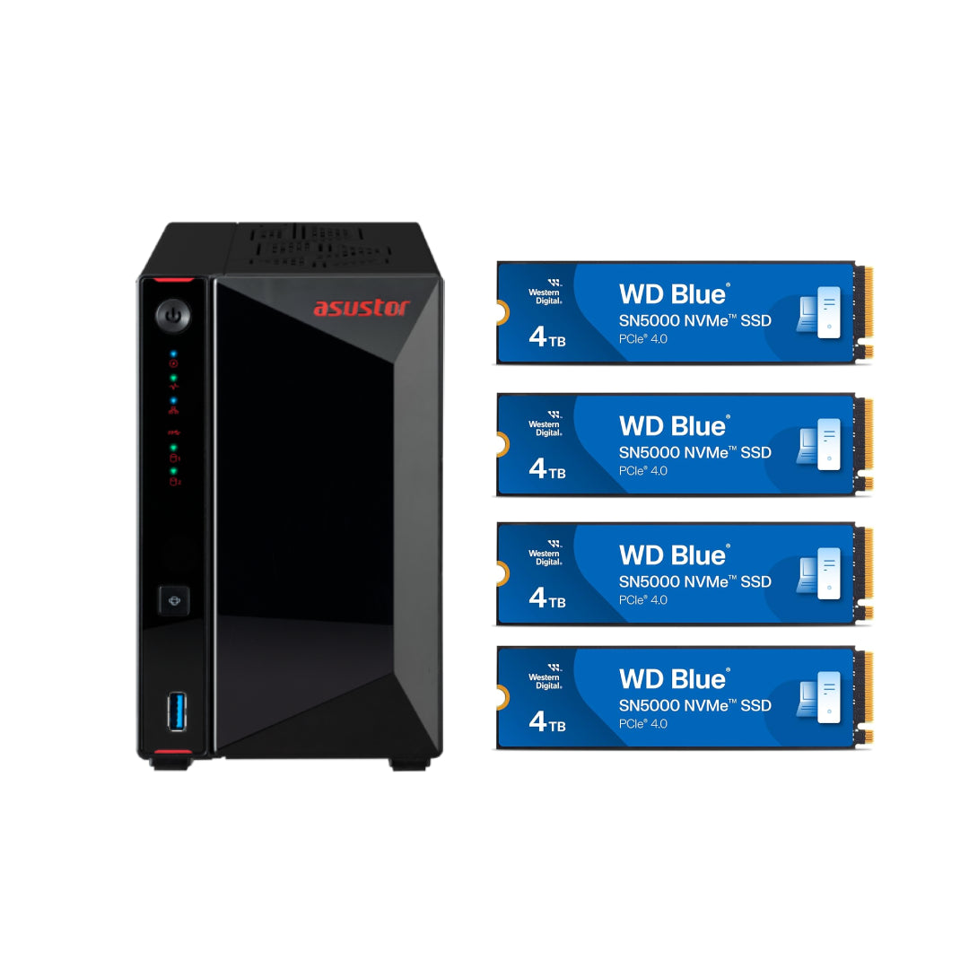 Asustor AS5402T Nimbustor 2 Gen2 2 Bay NAS,Quad-Core 2.0GHz CPU,Dual 2.5GbE Ports,4GB DDR4,4x M.2 SSD Slots (Diskless)