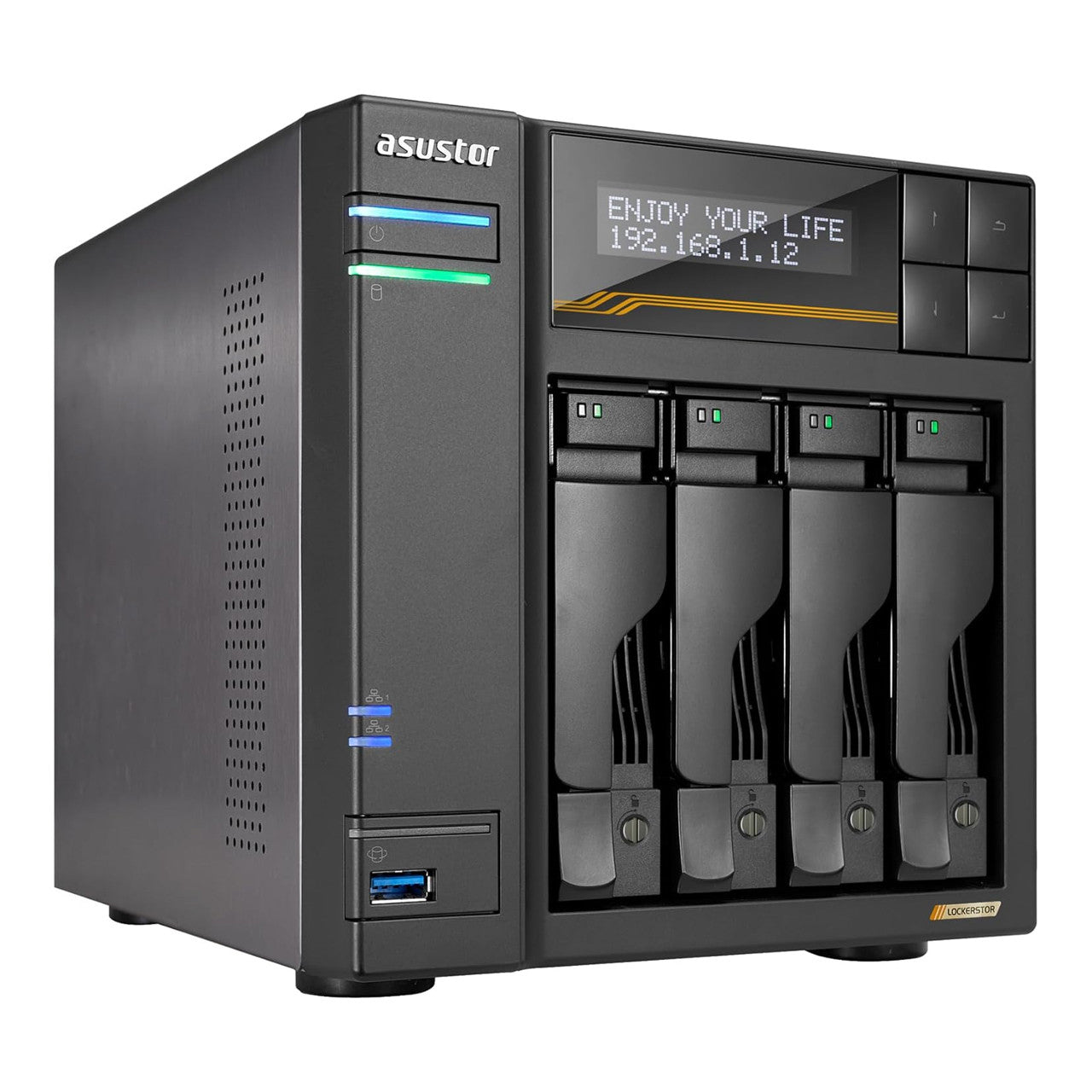 The Asustor Lockerstor 4 AS6804T is a high-performance NAS with an Intel Celeron quad-core processor.