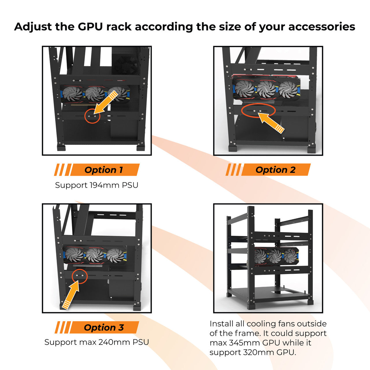AAAwave 12GPU Mining Rig Frame and 12 x AAAwave PCIE Riser VER 011 PRO 1x to 16x Graphic Extension for GPU Mining