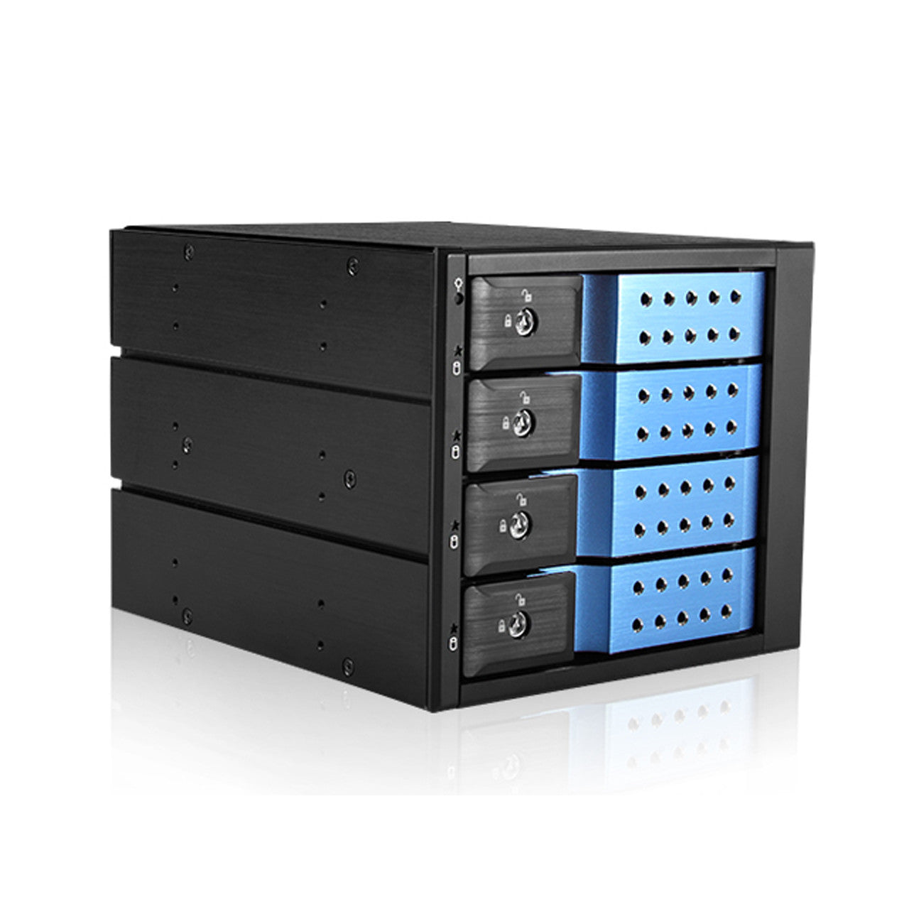 The iStarUSA Trayless 3x 5.25" to 4x 3.5" SAS/SATA 6 Gbps Hot-swap Rack BPN-DE340SS-BLUE enables tool-free installation and effortless drive swapping for up to four 3.5" hard drives.