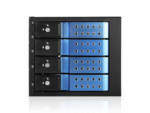 This hot-swap rack supports both SAS and SATA drives, offering transfer speeds of up to 6 Gbps for high-performance data handling.