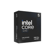 Intel Core Ultra 250K Plus LGA1851 processor retail box in black with blue and white text, shown on a plain white background.
