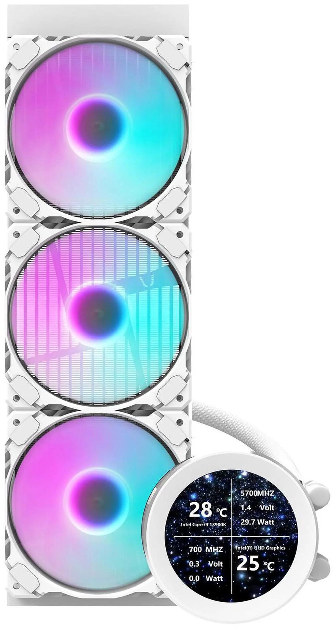 darkFlash DN360D 360mm ARGB AIO CPU Liquid Cooler with PWM Fans, White - DF-DN360D-WH