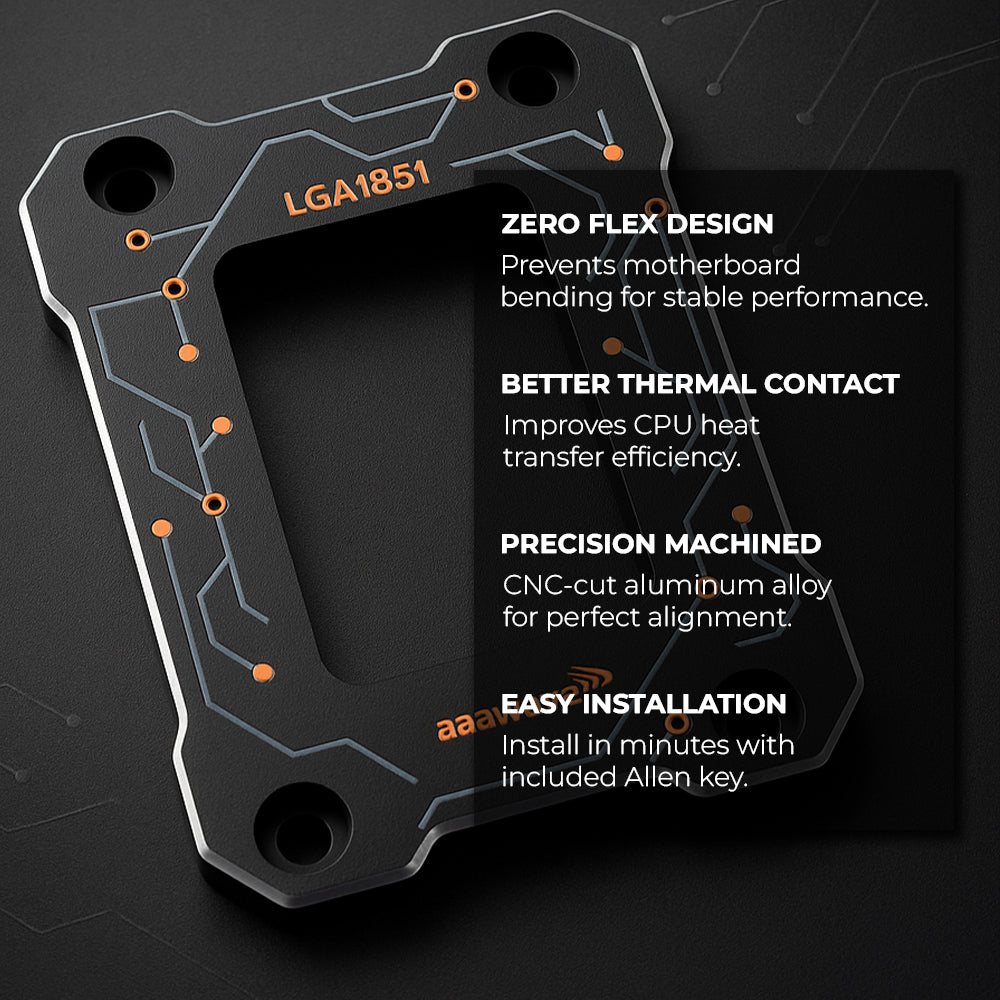 AAAwave LGA1851 CPU Contact Frame Anti-Bending Bracket for Intel 15th Gen & Core Ultra Series 200 CPUs - Black