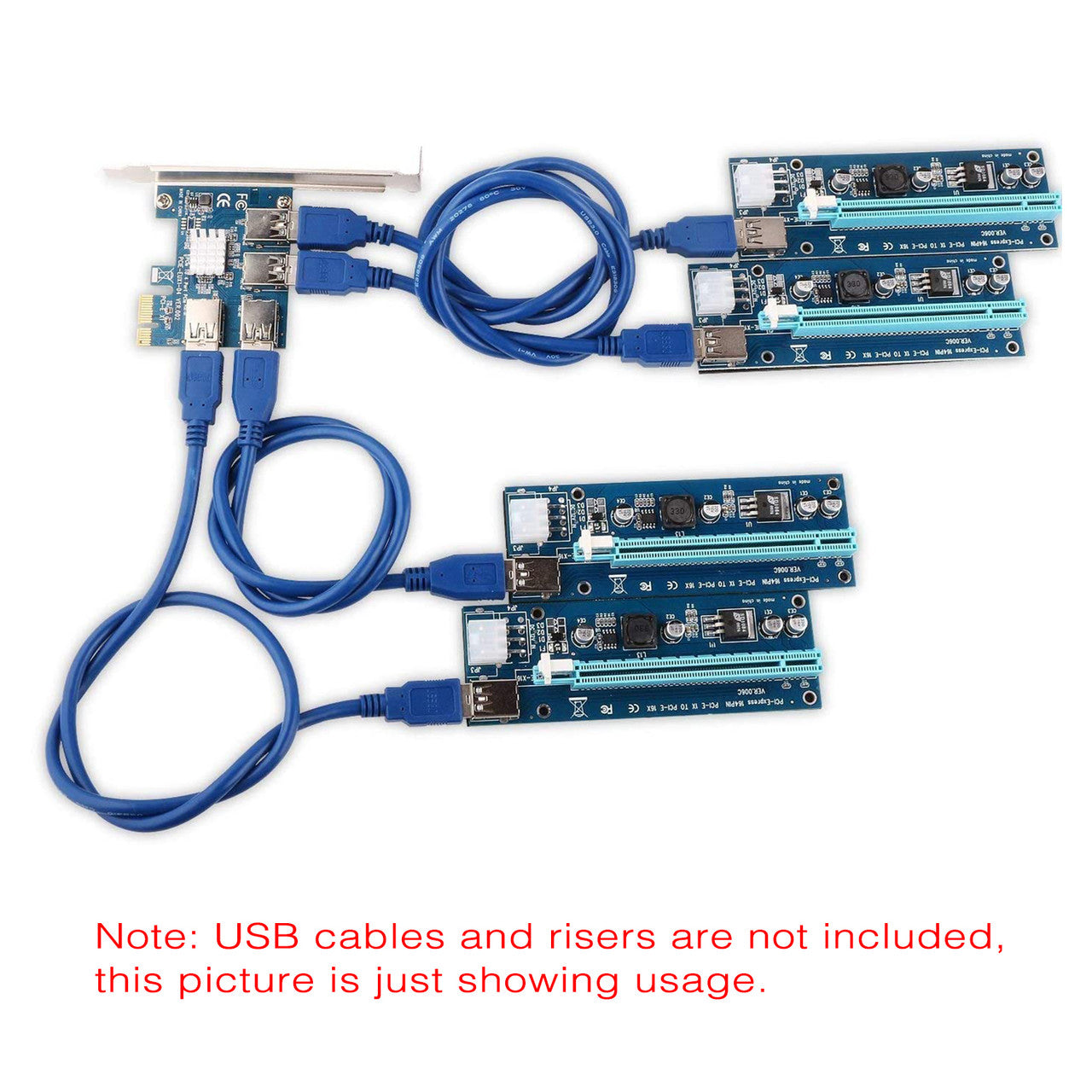 AAAwave PCI Express 1X to 16X Riser Card 1 to 4 USB3.0 Multiplier Hub Adapter