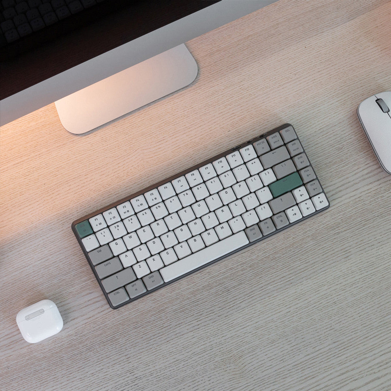 Azio Cascade Low Profile/Slim Wireless Backlit Mechanical Keyboard, Space Gray Base, Beige KC - Forest Light CSG20301